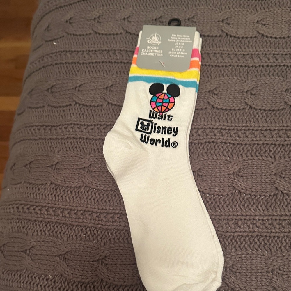 Disney White Socks with Multicolor Stripes